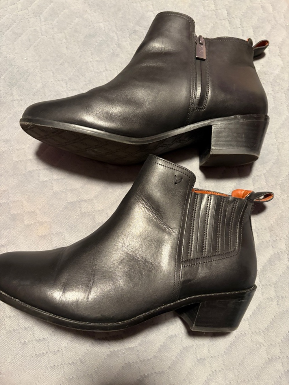 Vionic Black Leather Ankle Booties with Low Block Heel